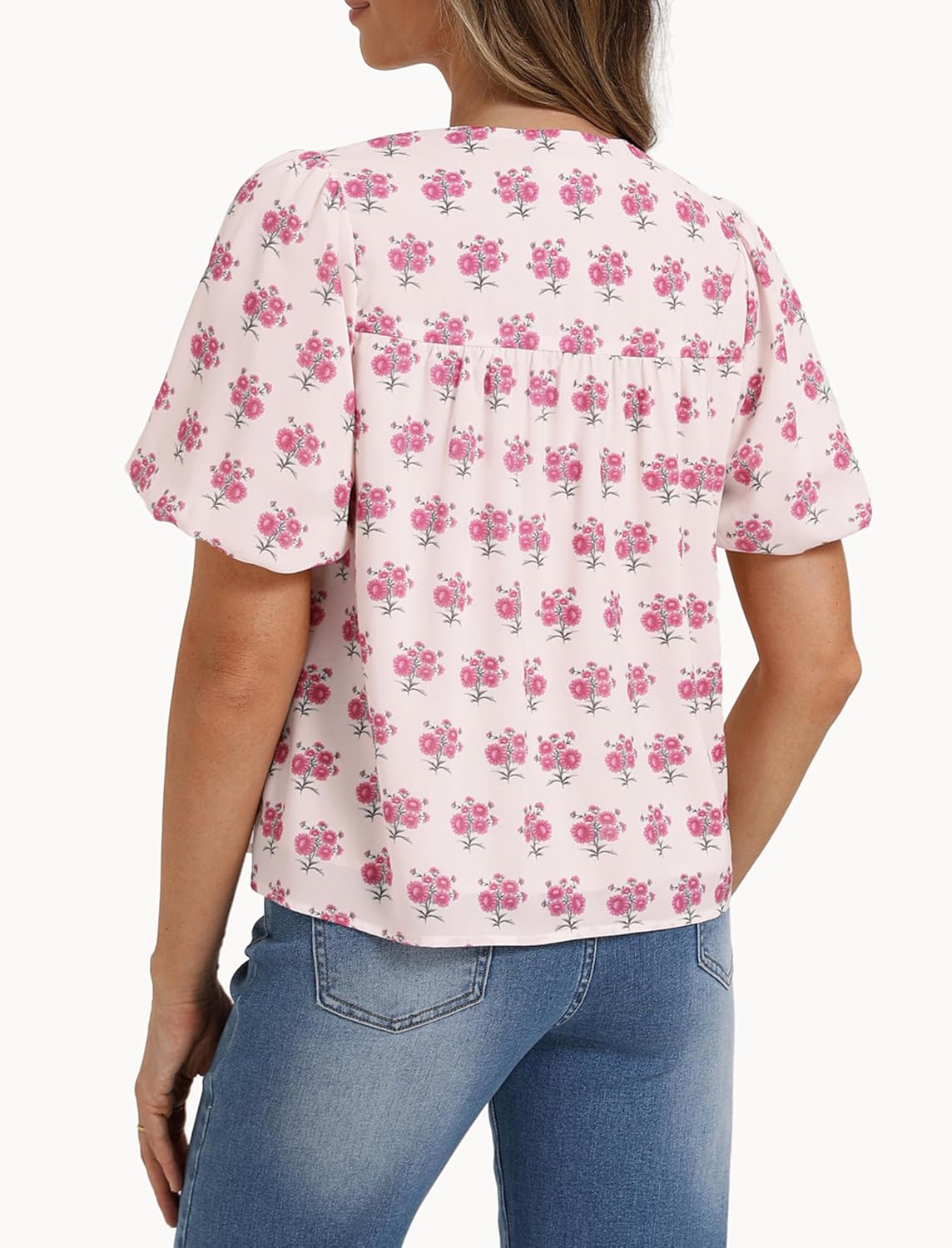 Belle Poque Floral Babydoll Tops for Women Short Puff Sleeve Tie Front Blouse Loose Fit 2026 Summer Boho Tops Outfits - Image 4