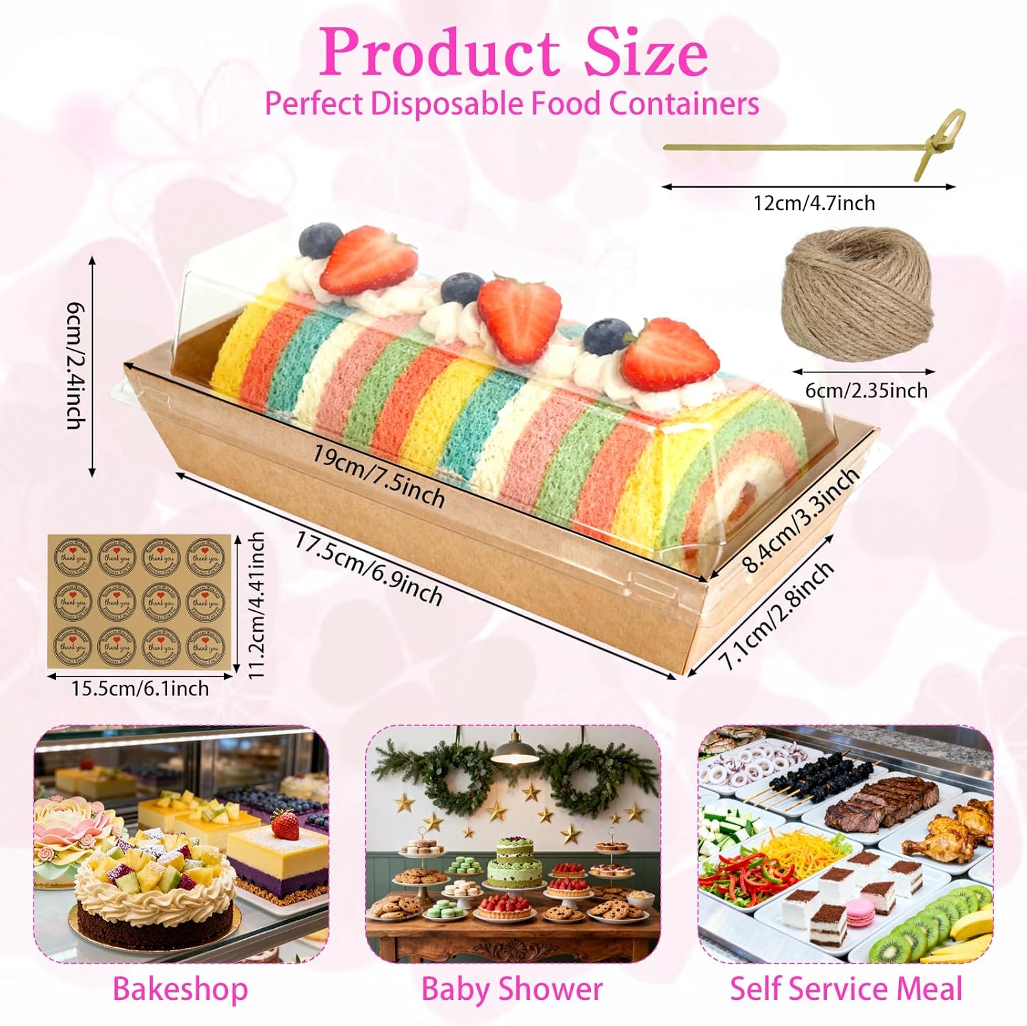 110 Pack Paper Charcuterie Box with Clear Lids 7.5 Inch Disposable Brown Paper Food Container with Cocktail Picks Labels and Hemp Rope Set for Sandwich Chocolate Covered Cookies Dessert