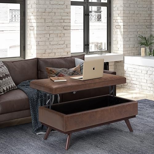 Miniatura 406 de SIMPLIHOME Owen - Bandeja rectangular moderna de mediados de siglo de 34 pulgadas de ancho, otomana pequeña para almacenamiento de mesa auxiliar, en