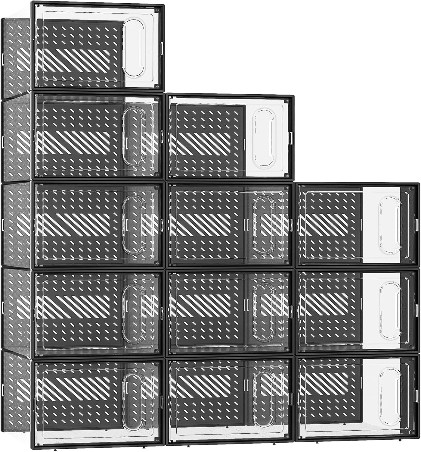 eWonLife Large Shoe Storage Box with Door, 12 Pack Clear