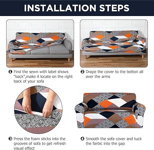 Miniatura 3 de Peryiter Juego de 2 fundas de elastano para sofá, sofá biplaza, sillón, sillón, ajuste elástico, a prueba de arrugas, protector de muebles (diamante