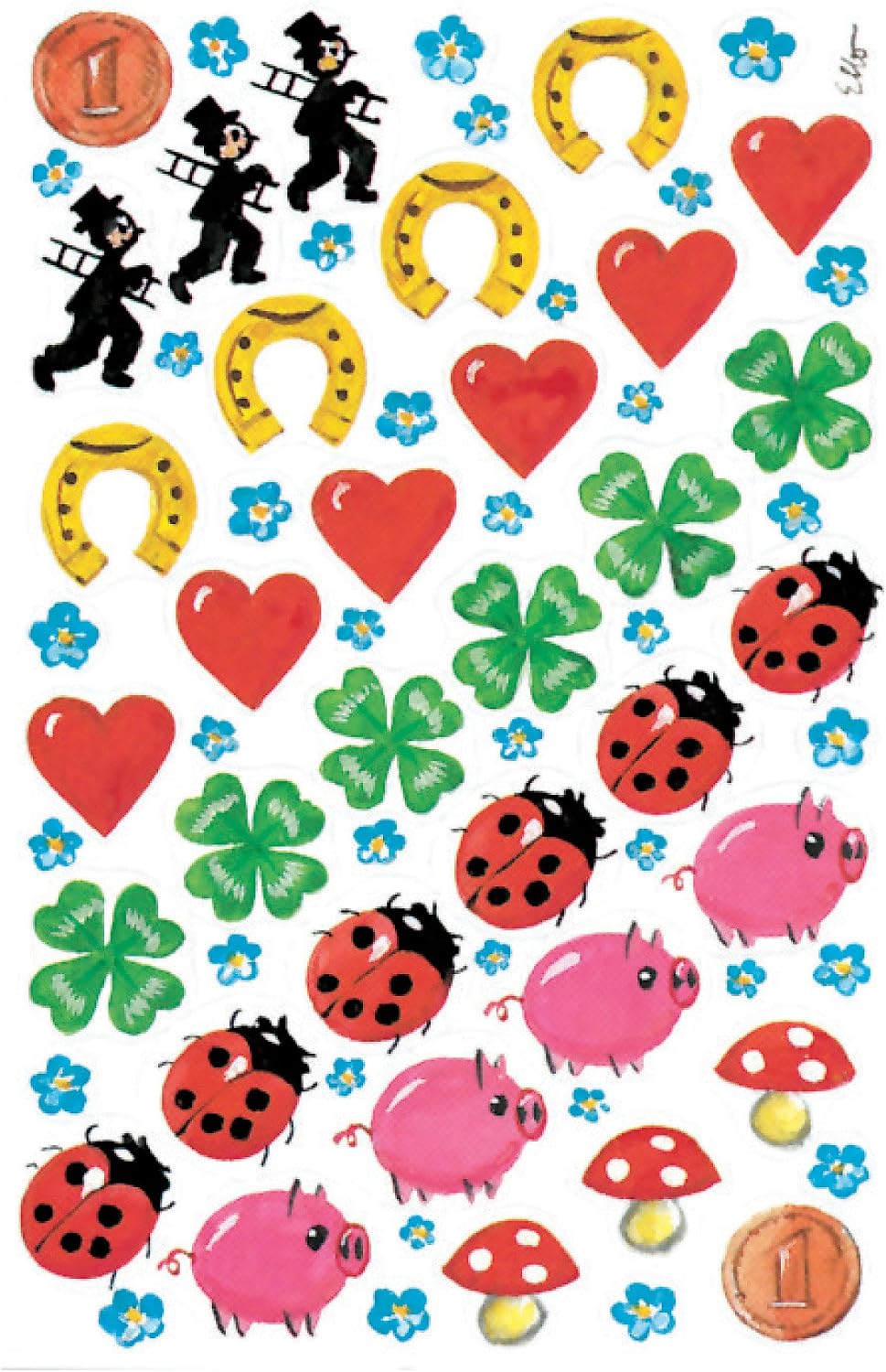 AVERY Zweckform Paper Stickers Lucky Charm 102 Stickers (Decorative Stickers, Ladybird, Hearts, Horseshoe, Clover, Mushroom