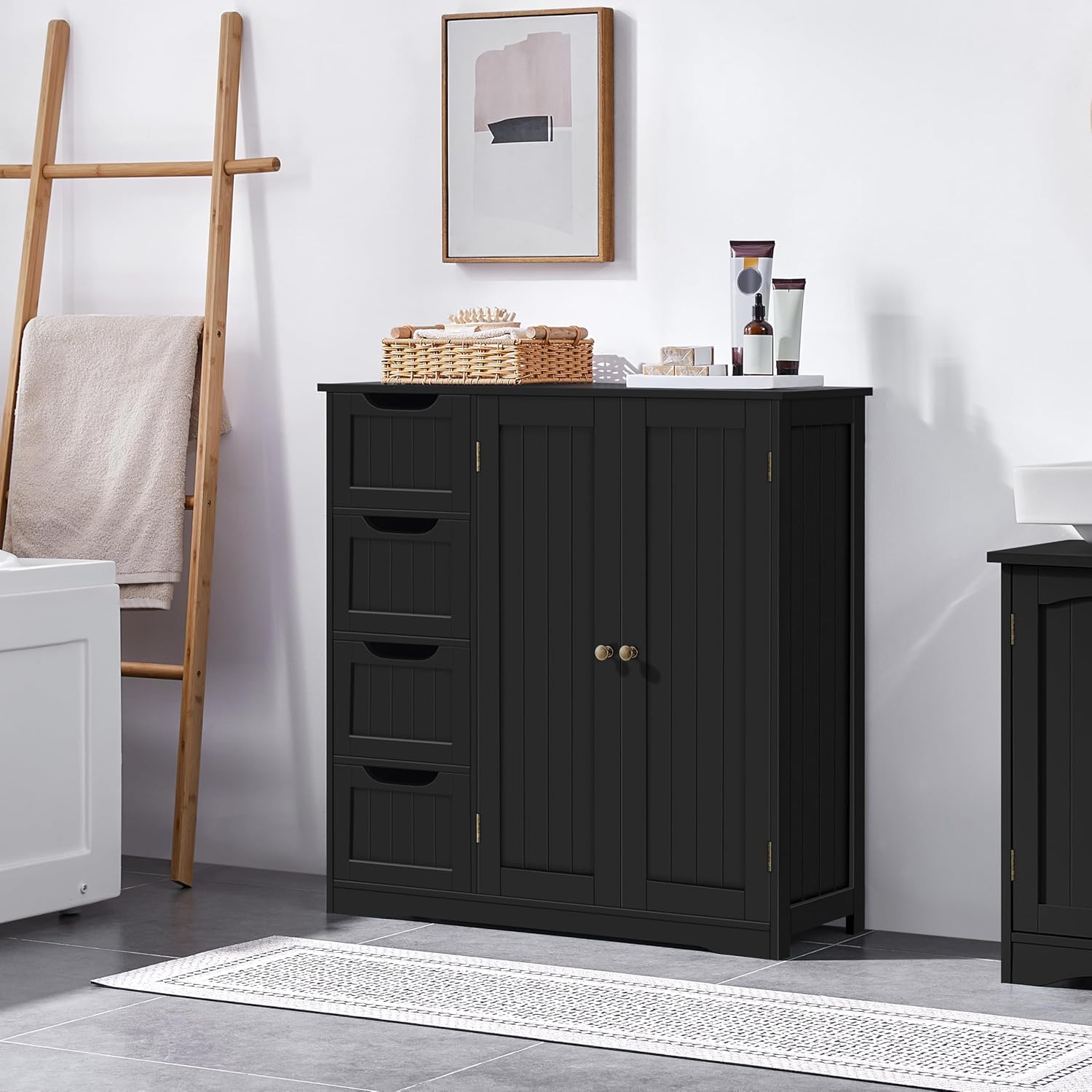 Cabinet placed in a modern bathroom setting