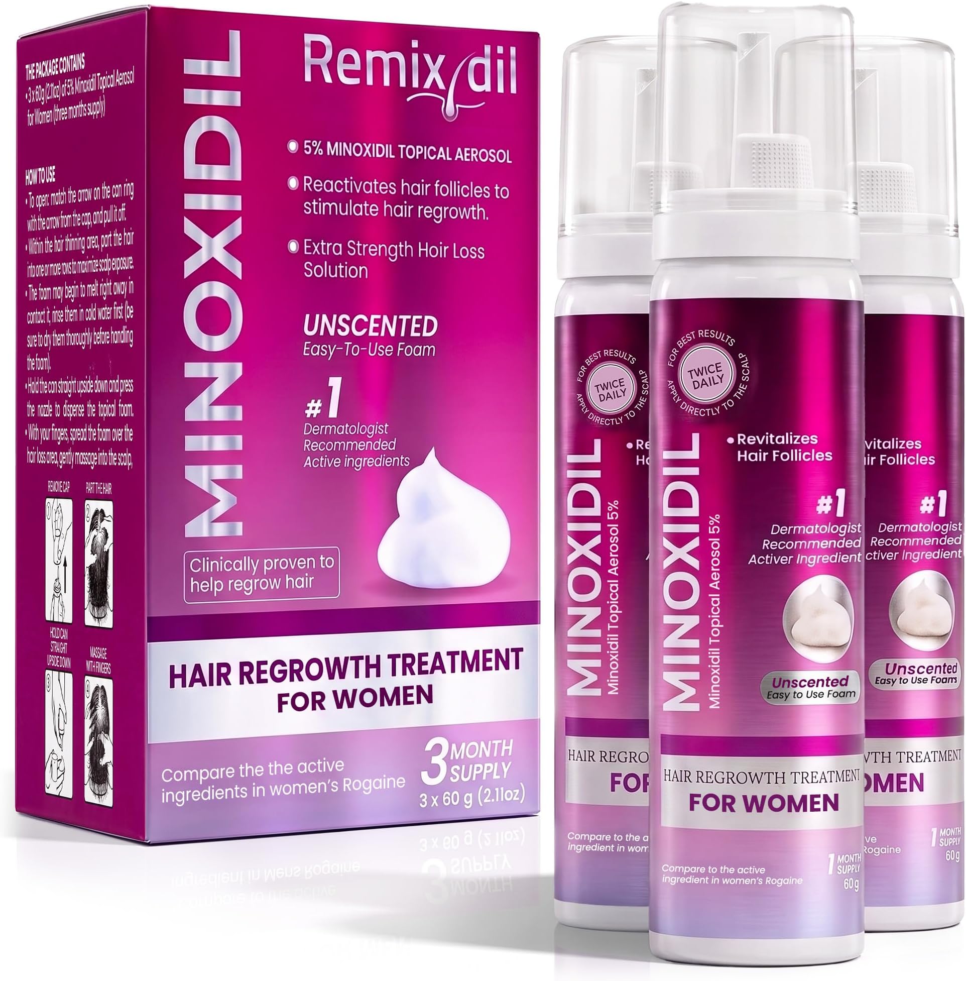 Minoxidil for Women 5% Minoxidil Hair Regrowth Treatment Topical Foam
