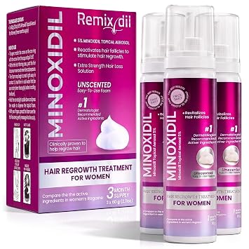Minoxidil for Women 5% Minoxidil Hair Regrowth Treatment Topical Foam | Hair Regrowth Treatment, Unscented Topical Foam, Dermatologist Recommended, Clinically Proven Formula, 3 Month Supply