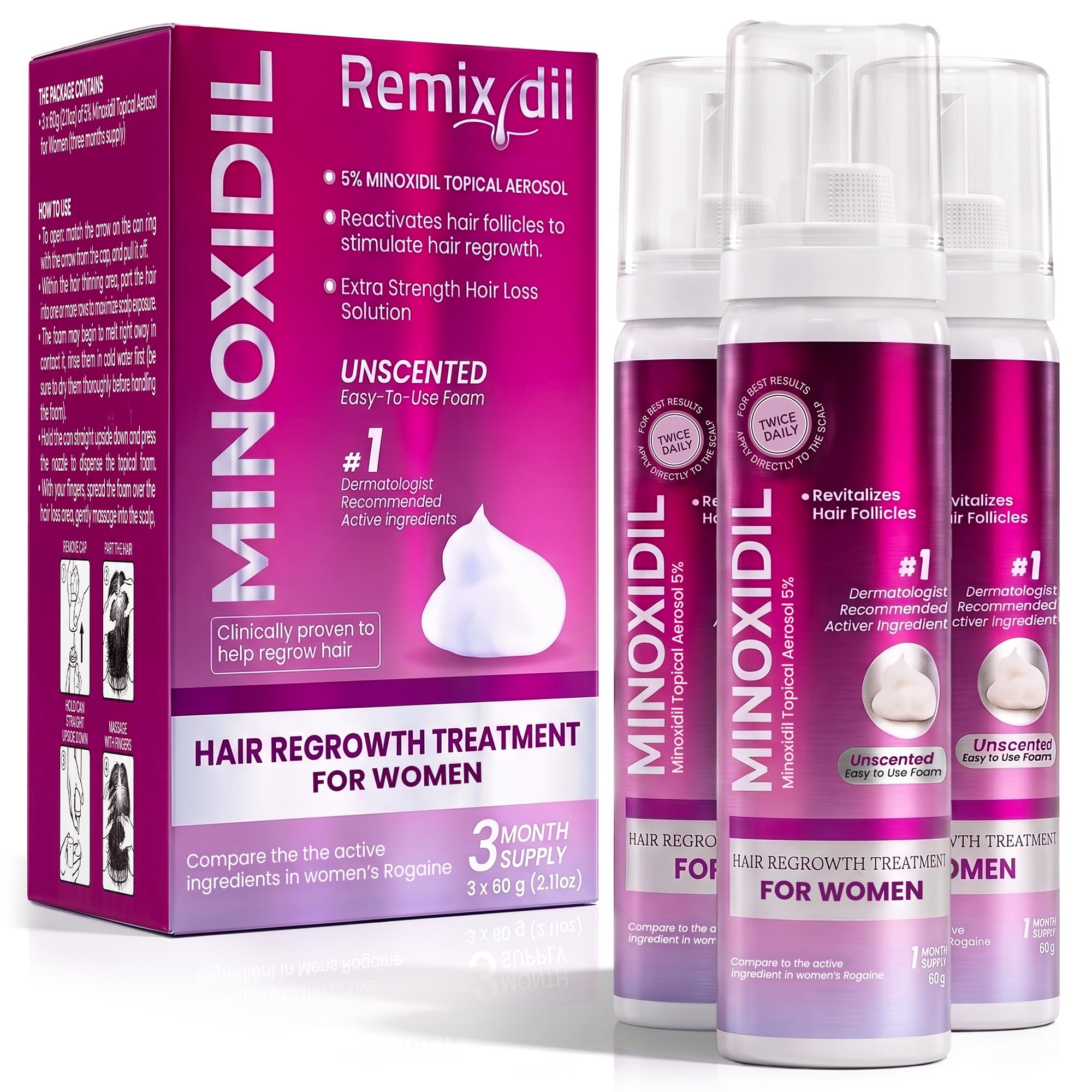Minoxidil for Women 5% Minoxidil Hair Regrowth Treatment Topical Foam