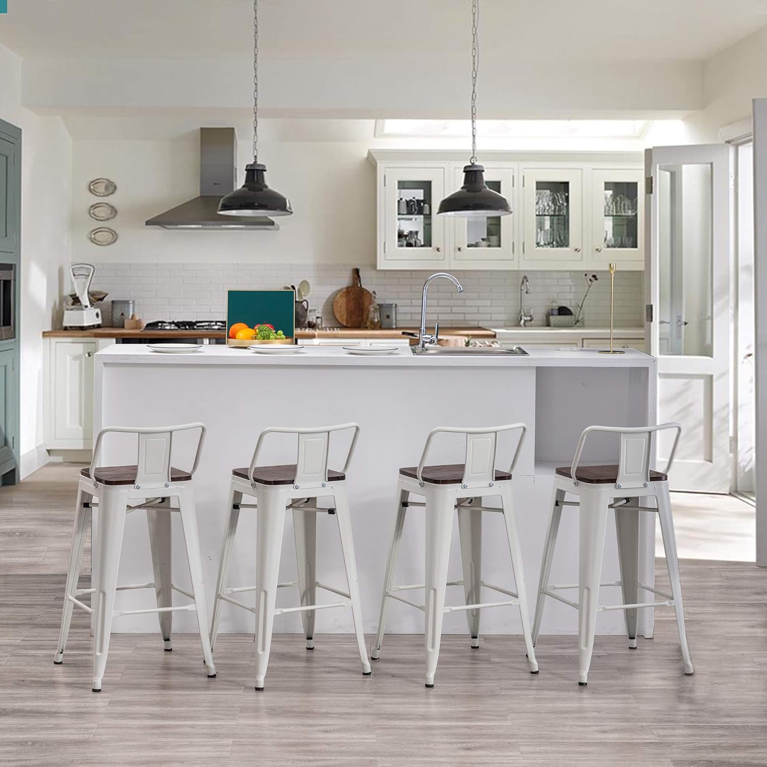 Amazoncom Andeworld Metal Bar Stools Counter Height Stool Industrial Kitchen Barstools Set Of 4 30 Inch