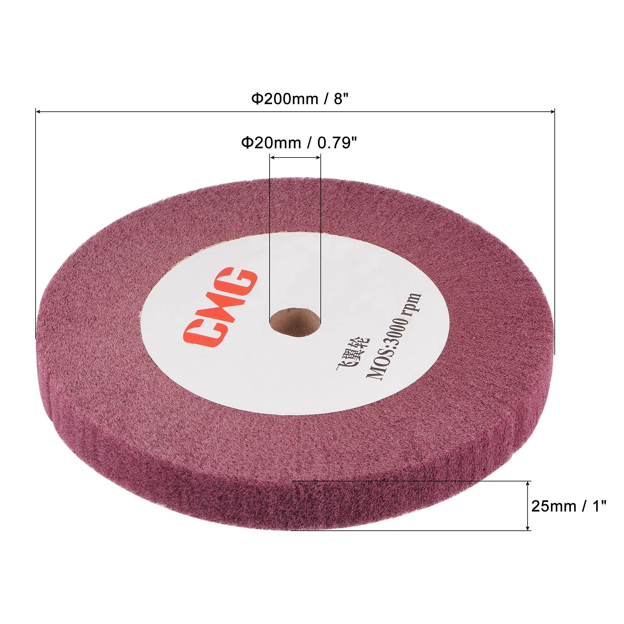 sourcing map Roue à lamelles abrasives pour acier inoxydable, cuivre, 200 mm x 25 mm, grain 320