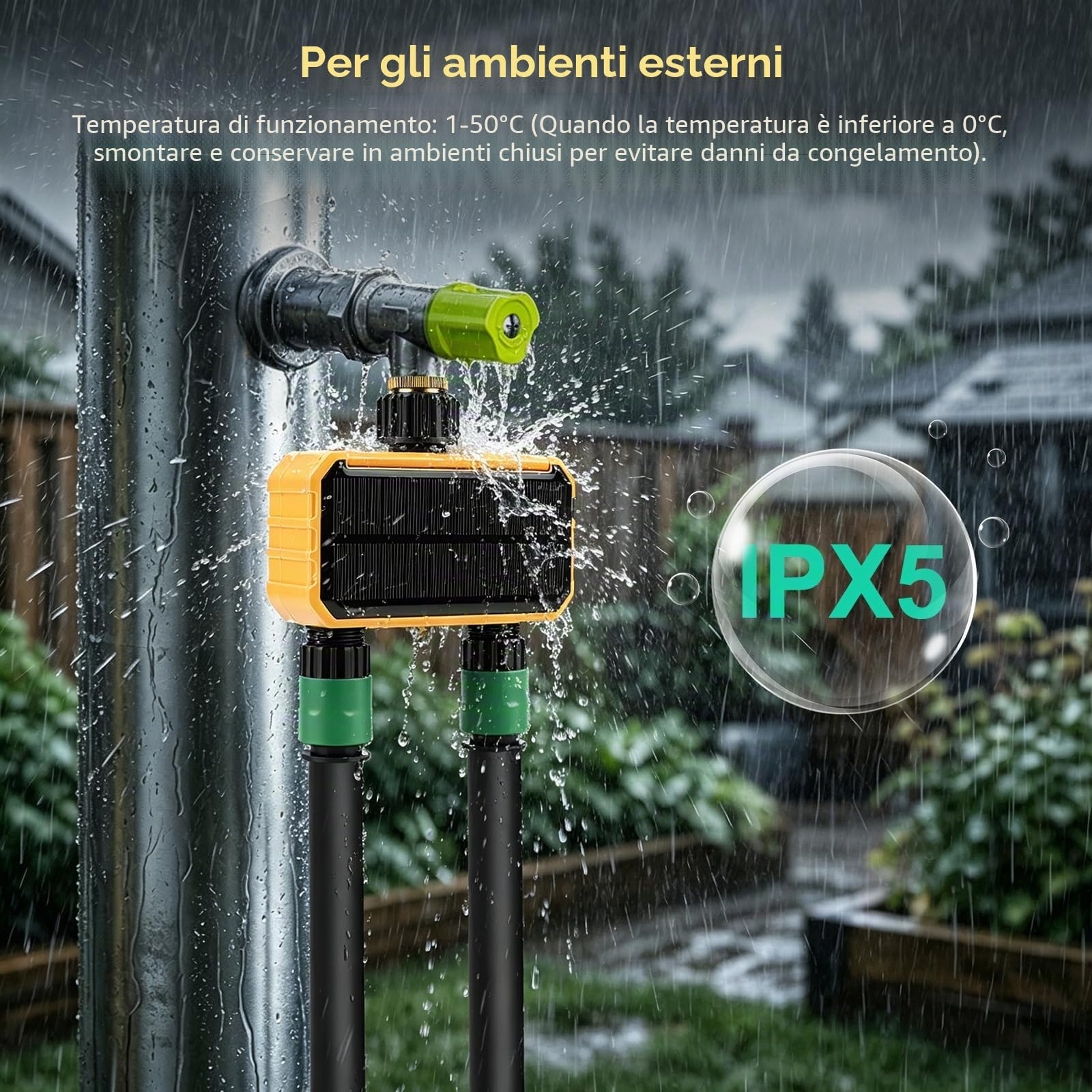 Nikou Centralina Irrigazione WiFi 2 Vie, Timer Irrigazione Automatico Computer di l'irrigazione a Energia Solare, Compatibile con APP, Vocale Alexa, Ritardo Pioggia, Temporizzatore per Giardino Prato