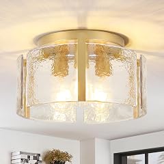 Gold Semi Flush Mount Flush Mount Ceiling Light 15Modern Hallway Light Fixtures Ceiling Mount 3-Light Drum Glass Ceiling