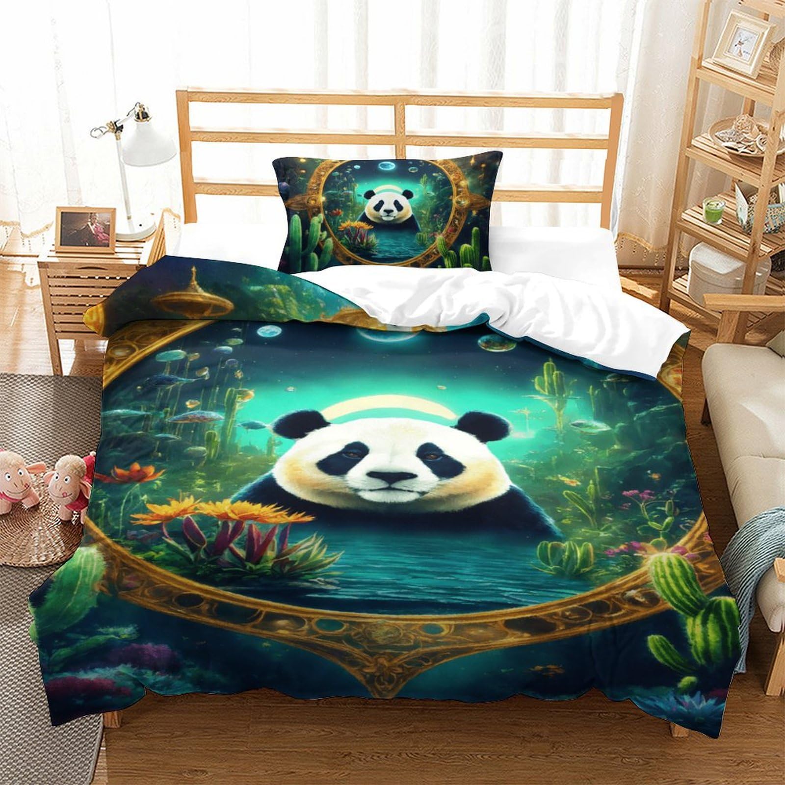 Housse de couette respirante et antibactérienne panda 3D 135x200cm hypoallergénique