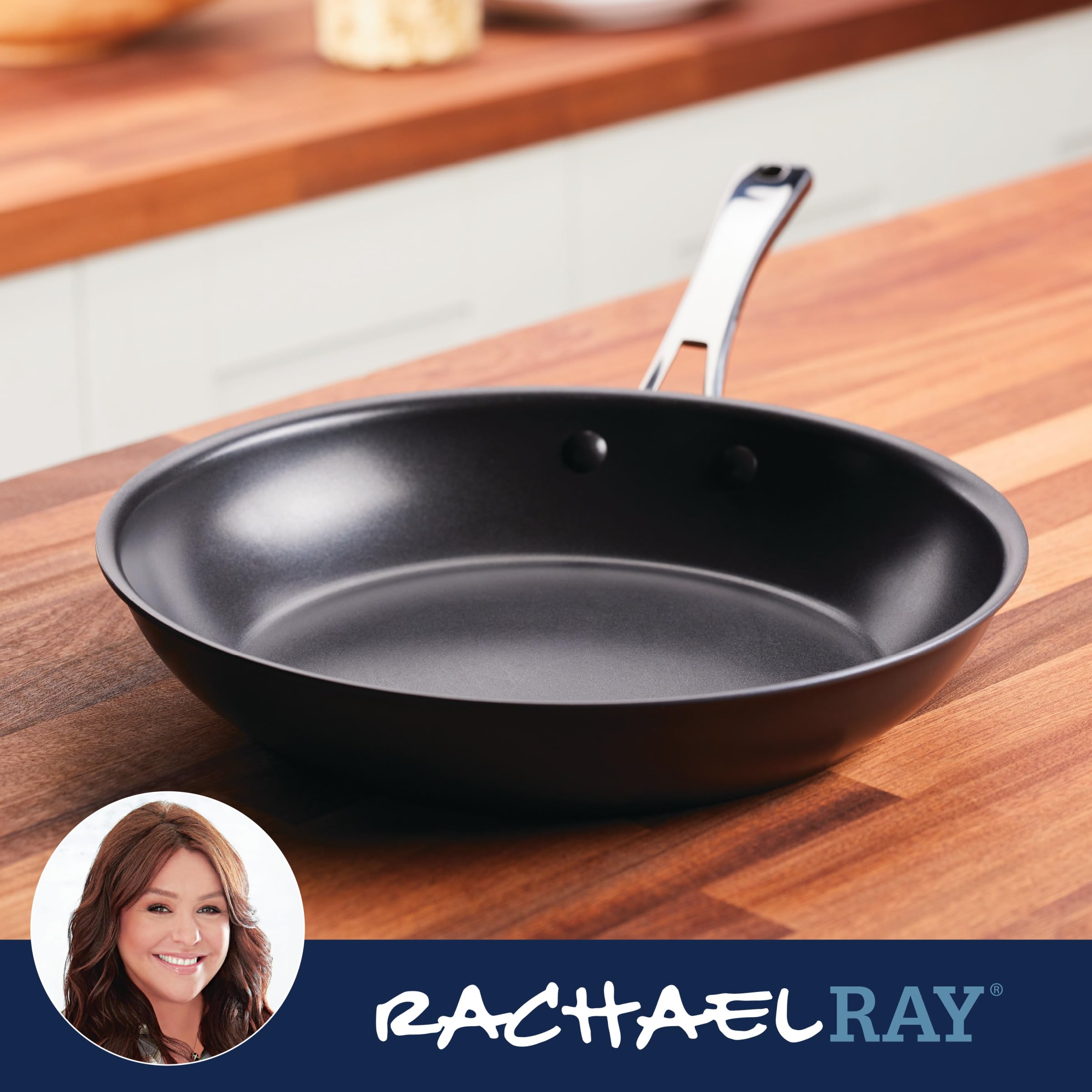 Rachael Ray Cook + Create - Sartén antiadherente anodizada dura, 12.5 pulgadas, color negro