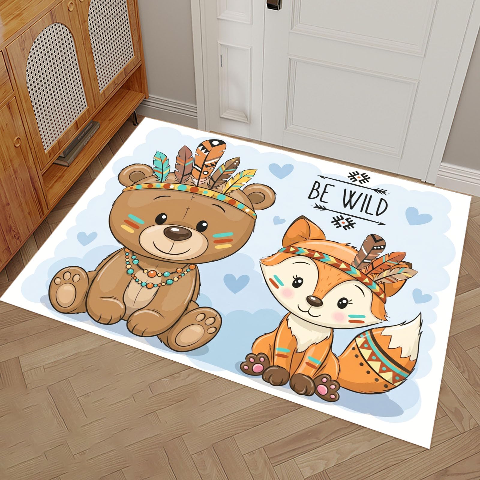 Paillasson Intérieur Ours et Renard 50x80 cm | Tapis Microfibre