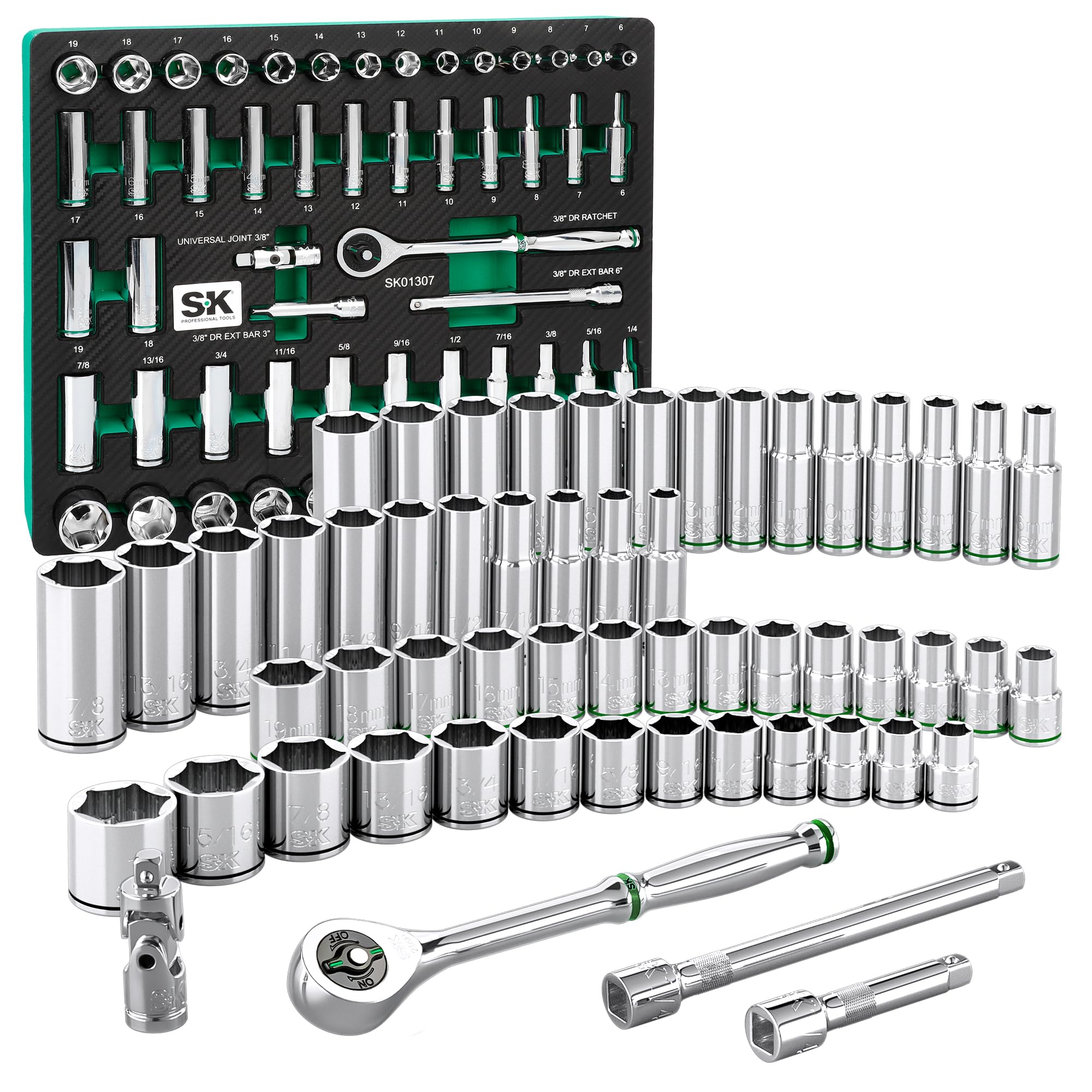 Jeu de douilles chromées SK Tools USA finition 6 pans standard et profondes