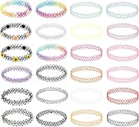 BodyJ4You 24PC 90s Tattoo Choker Necklaces - Y2K Stretchy Vintage Chokers with Daisy Rainbow Goth Charms, Trendy Elastic Set