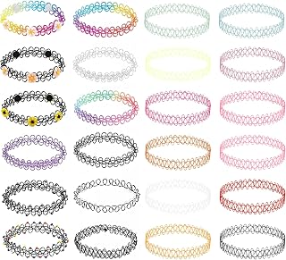 BodyJ4You 24PC 90s Tattoo Choker Necklaces - Y2K Stretchy Vintage Chokers with Daisy Rainbow Goth Charms, Trendy Elastic Set