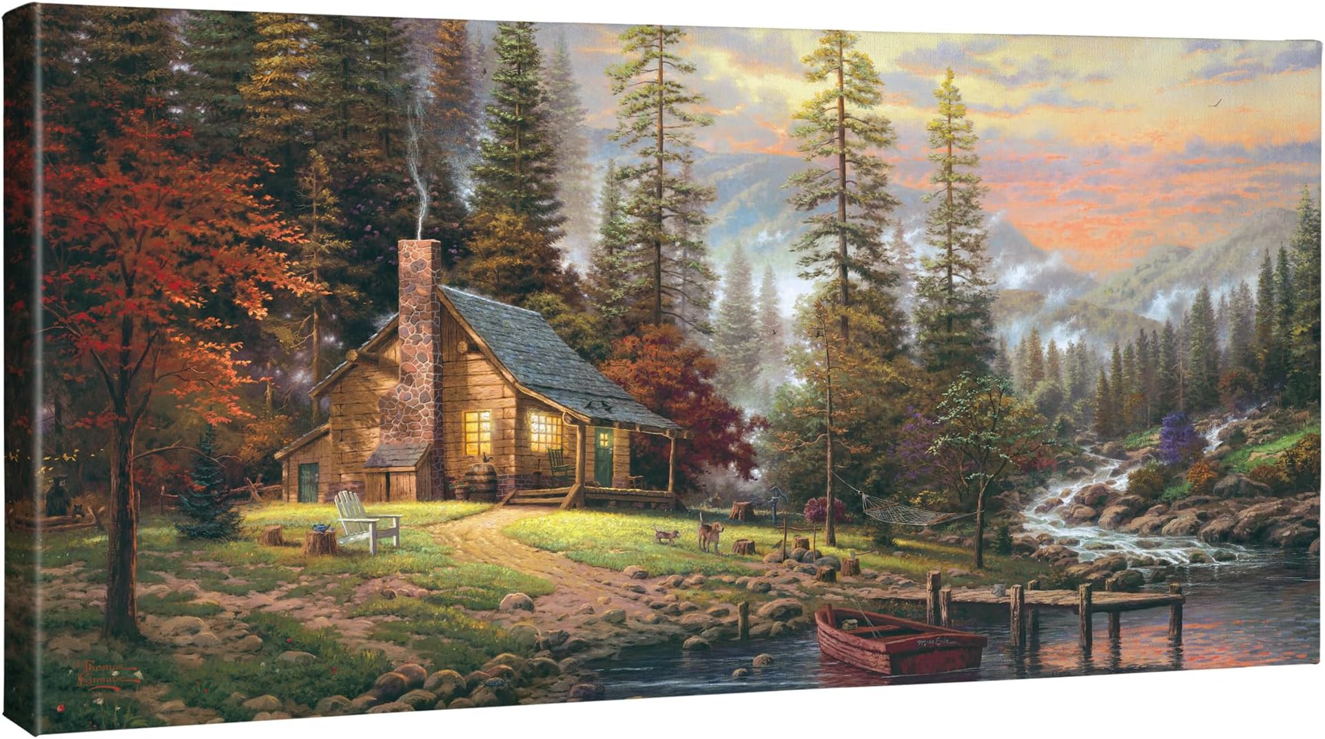 Thomas Kinkade A Peaceful Retreat 16" x 31" Gallery Wrapped Canvas Art | Frameless Room Wall Art | Certificate of Authenticity Included