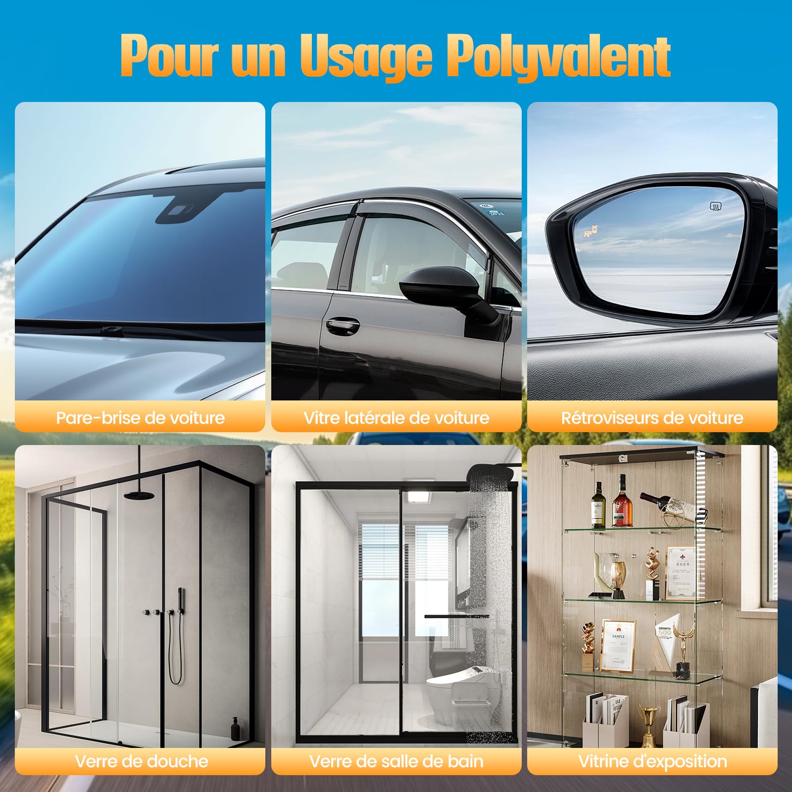 2 in 1 Nettoyant Vitre & Anti Pluie pare Brise Voiture Kit,Nettoyant pare Brise Enlever la Saleté des Vitres,Anti Pluie pare Brise L'agent de Revêtement à Effet Rapide Offre un Effet Perlé