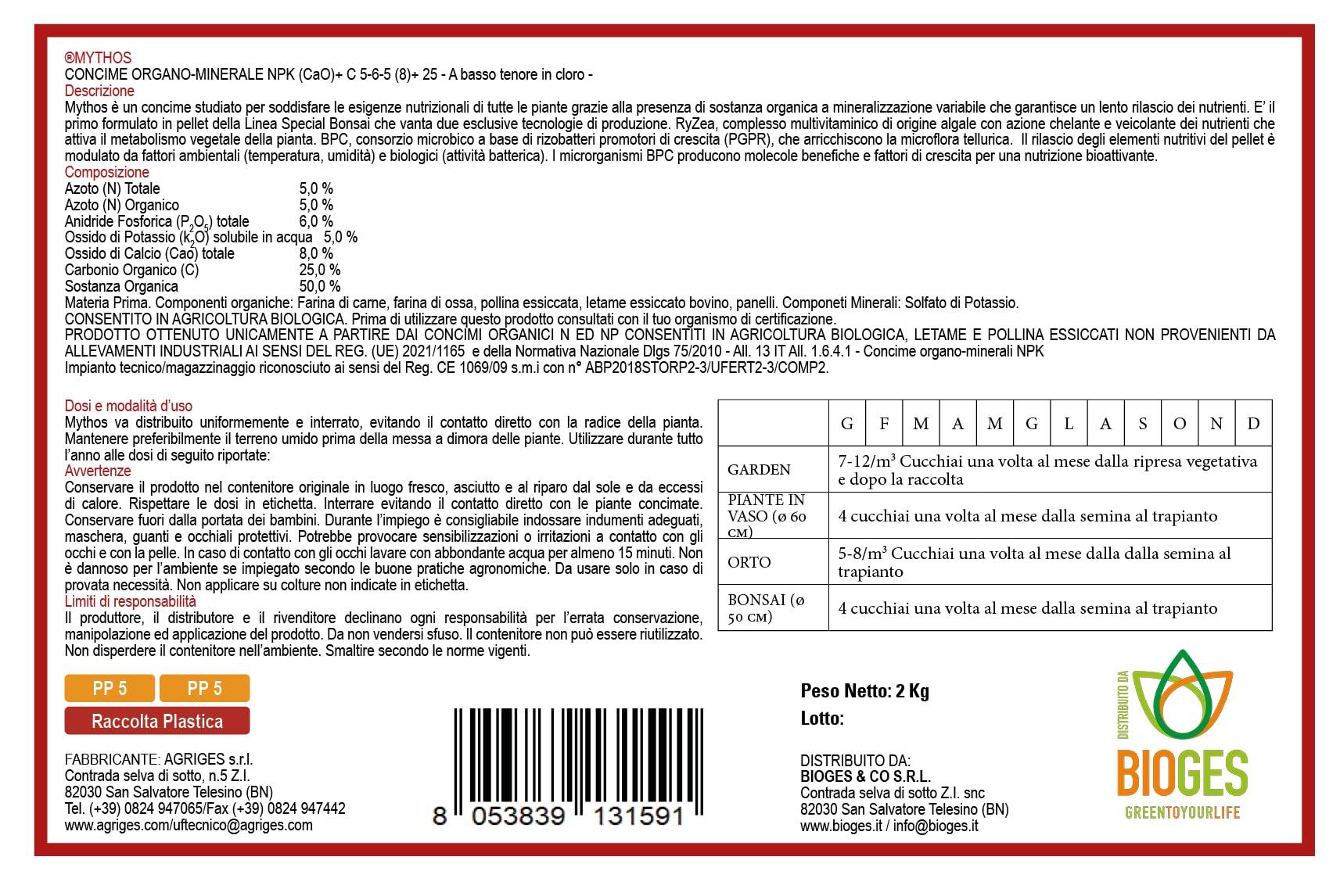 Mythos da 2 kg– Concime Organico 5.6.5