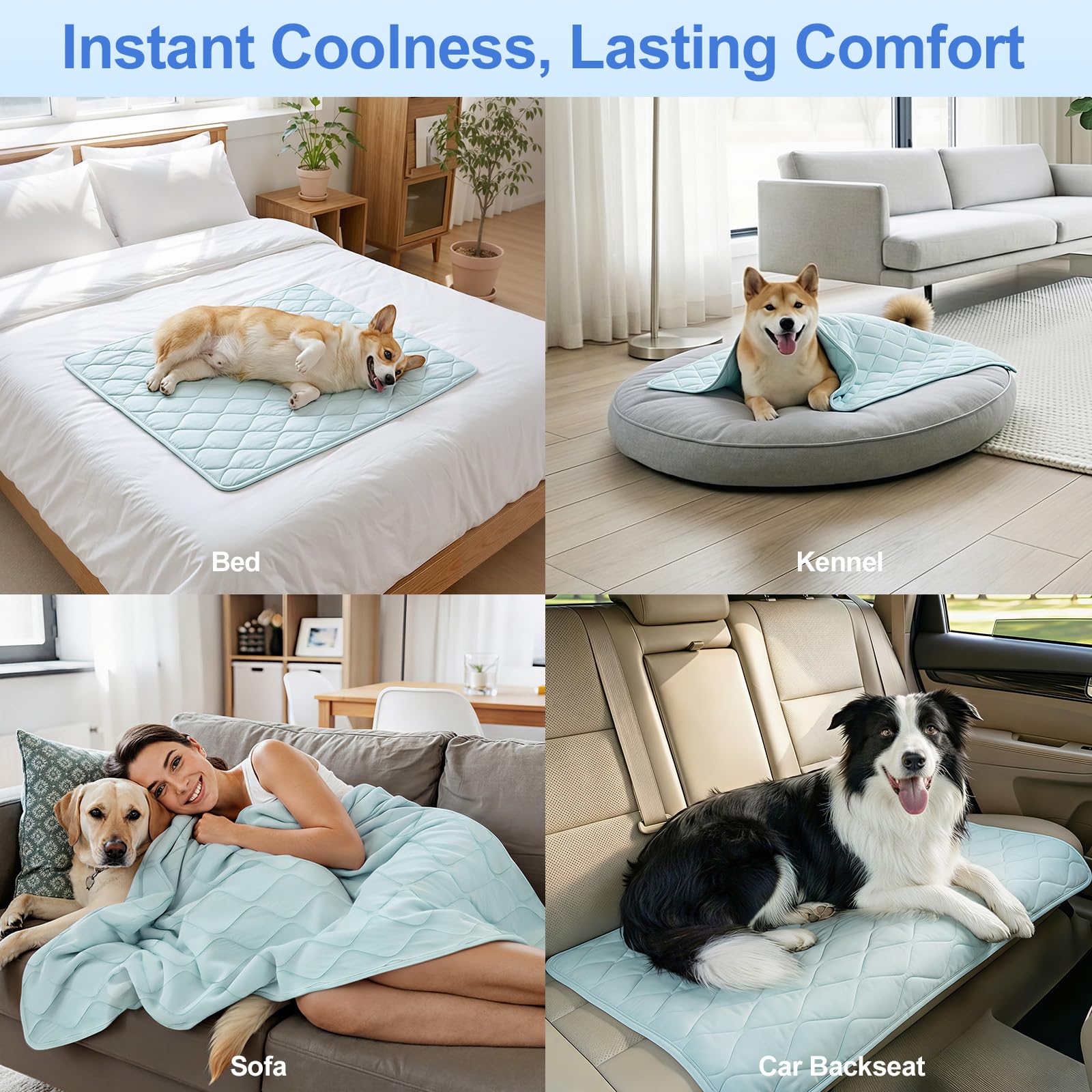 Manta Refrescante para Perros Q-MAX > 0,4, Manta Ligero Lavable para Mascotas, Multitamaño Autorrefrigerante para Gatos, Cama de Verano para Personas Calurosas, 94 × 120 cm, XL, Azul