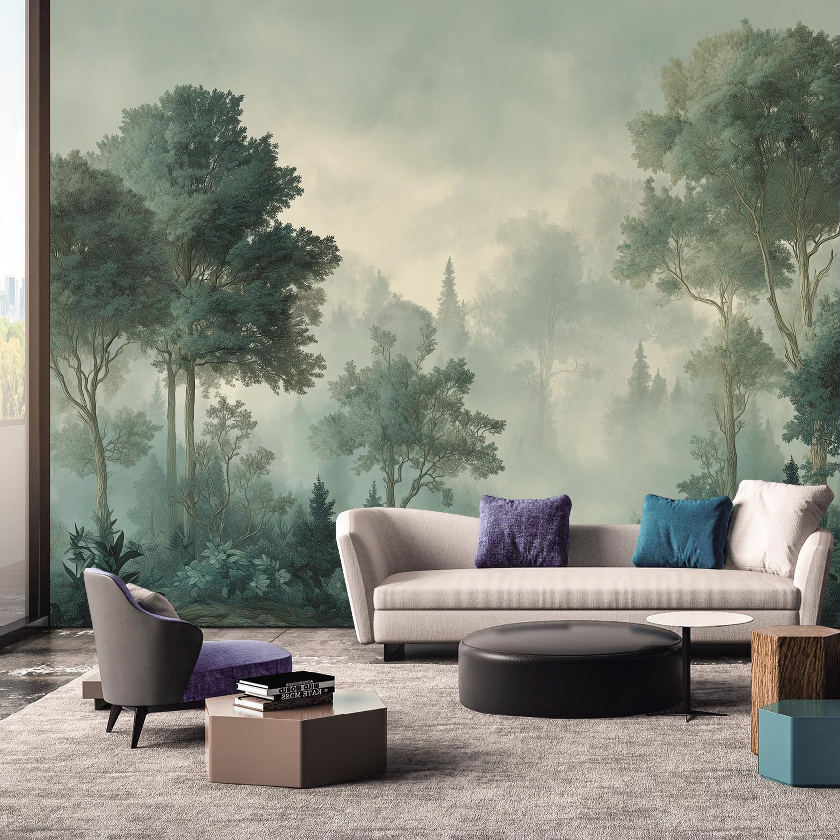 Generisch Tapete Nebelwald, Vliestapete Natur Landschaft Innen Wohnzimmer Küche Schlafzimmer Tapeten, Nebelwald Wand Deko Wandtapete 350L x 256B cm