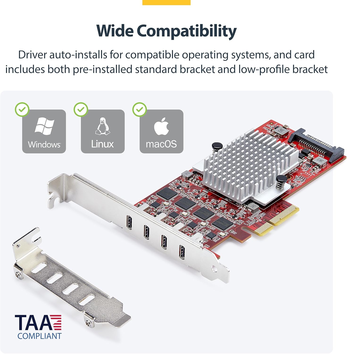 StarTech.com 4-Port USB-C 10Gbps PCIe Card, 4X Independent USB 3.2 Controllers, PCI Express 3.0, Standard Profile, TAA