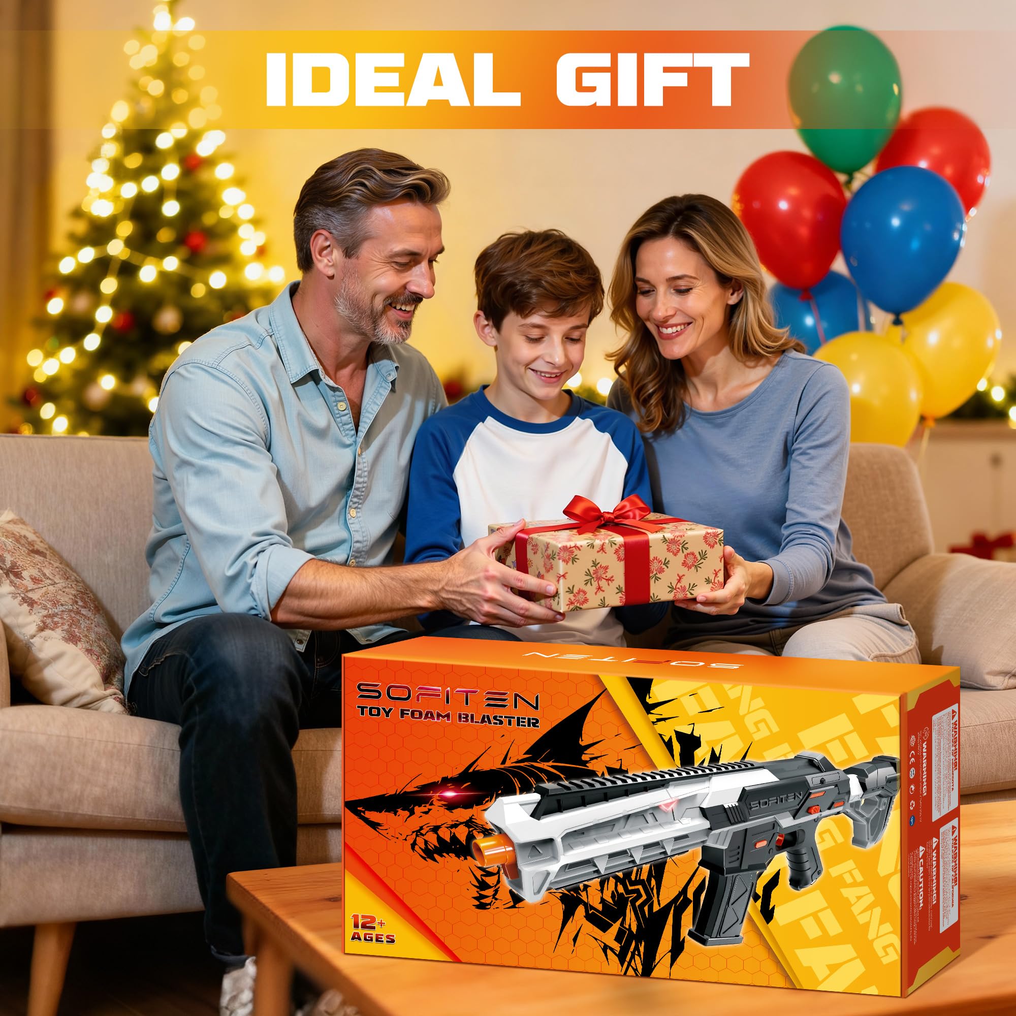 SOFITEN Toy Foam Blaster Guns Automatic Sniper Rifle Tactical Vest Toy Foam Blaster with 120 Darts IR and Flashlight The Shooting Outdoor Activity Game Gifts for 14+ Kids Men Birthday Xmas