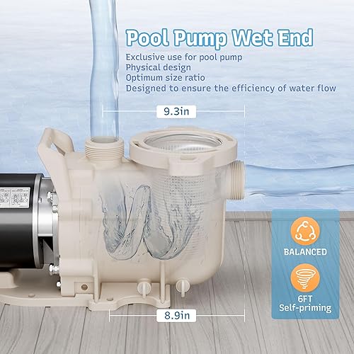 Miniatura 3 de Bomba de piscina de una sola velocidad de 1.5 HP, 115208-230 V, 6340 GPH, bomba de piscina interiorsuperior, de baja potencia, de alto flujo,