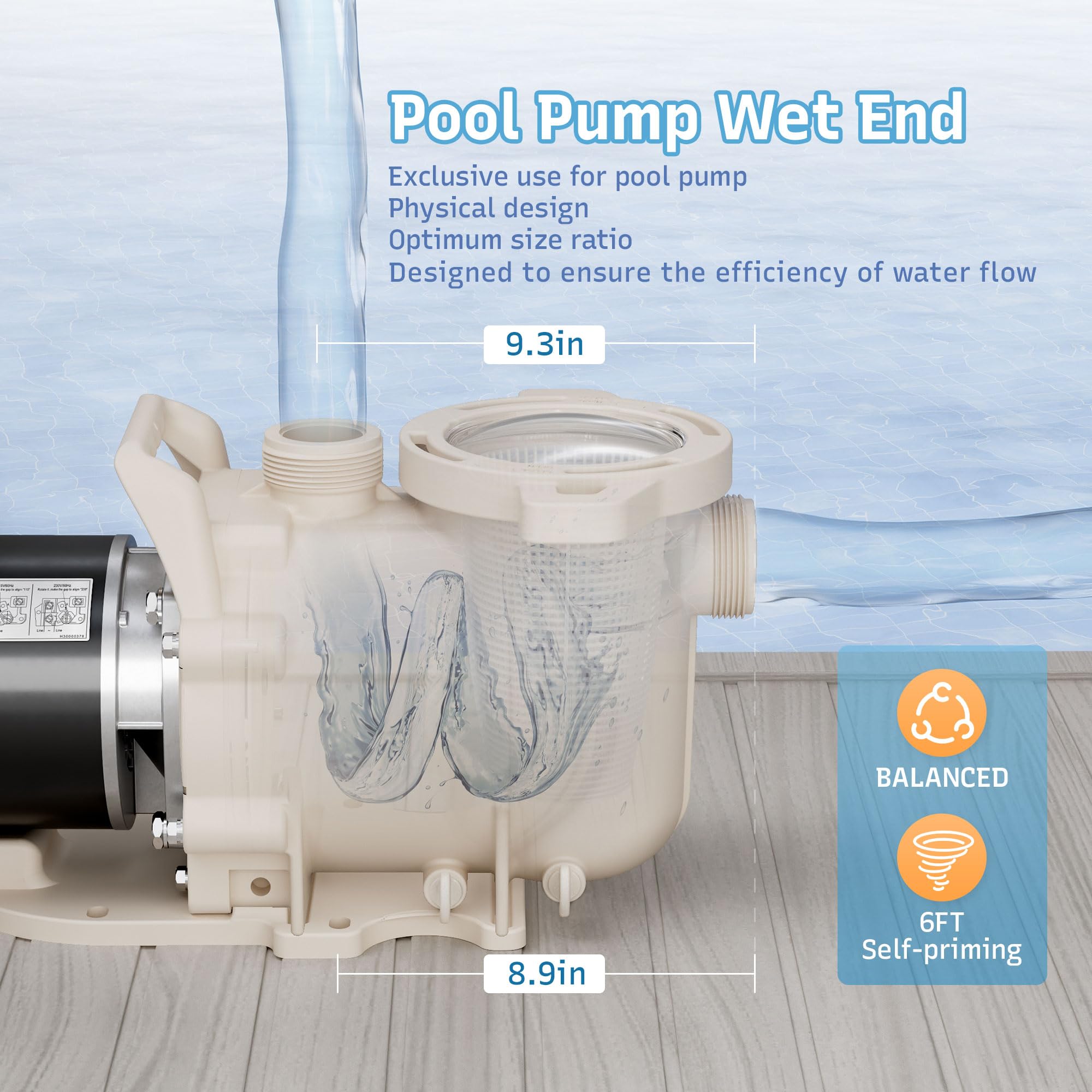 Bomba de piscina de 2 HP con cesta de filtro, 115 V/208-230 V de entrada y tierra autoprimming para piscina, 6340 GPH de alto flujo y bajo ruido, albaricoque (bomba de piscina de 2 HP)