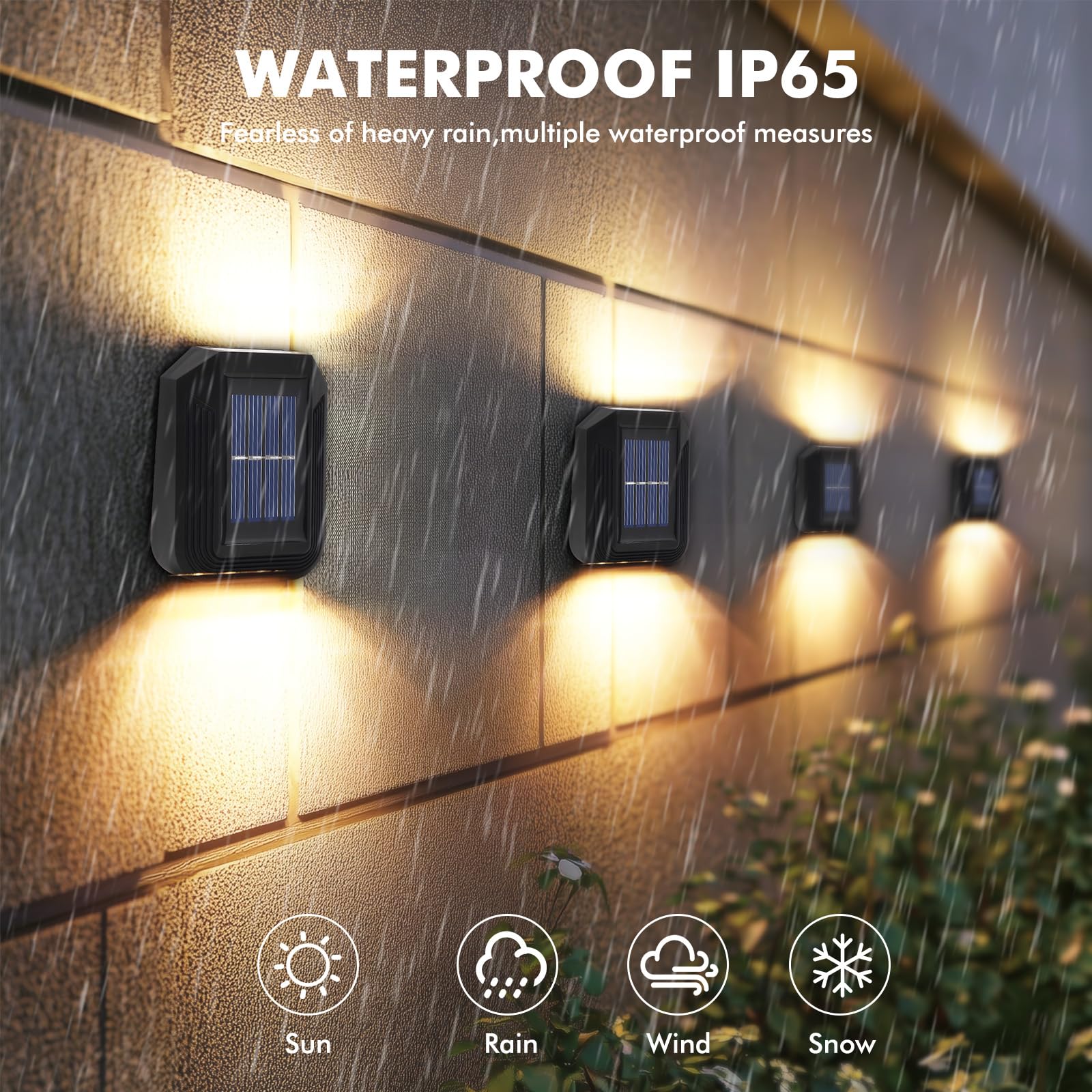 Wowlela 4 Pack Solar Wall Lights Outdoor, Up and Down Waterproof Fence Garden Solar Lamps - Image 4