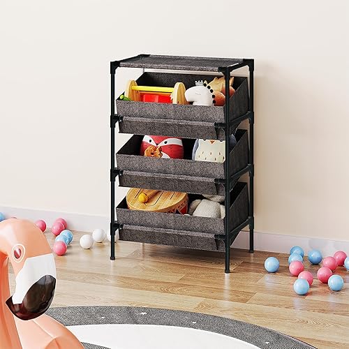 Miniatura 6 de Buzowruil Estantería de almacenamiento de 3 niveles, estante organizador de juguetes para el hogar, oficina, dormitorio, sala de estar, cocina,