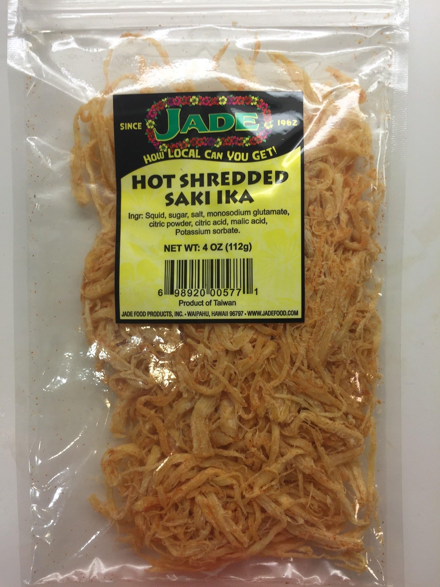 Jade Hawaii Dried Hot 0698920005771Shredded Saki Ika Cuttlefish 4 oz. bag