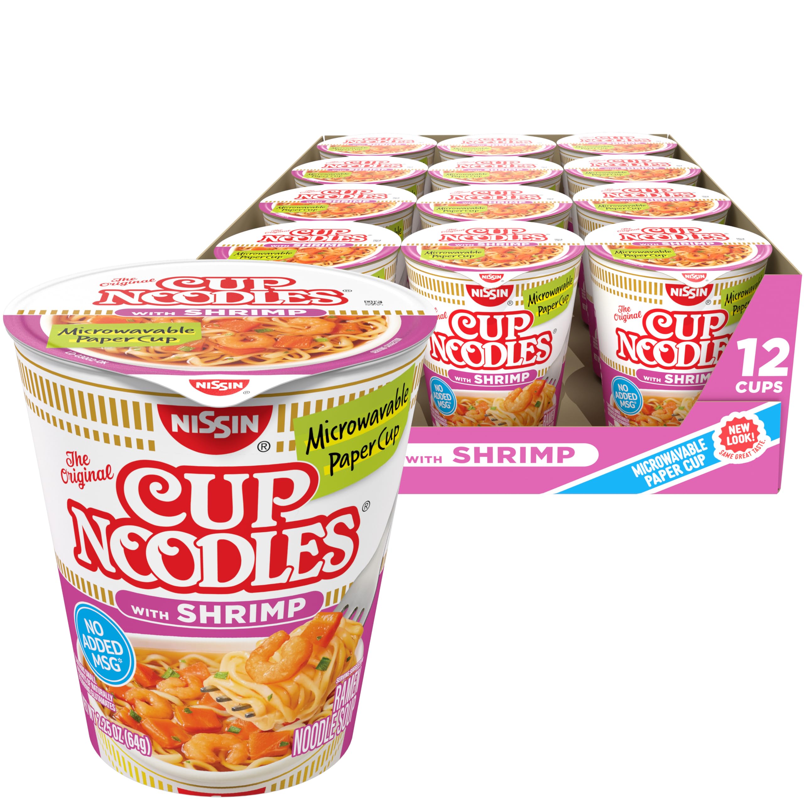 Nissin Cup Noodles Ramen Noodle Soup, with Shrimp, 2.25 Ounce (Pack of 12)