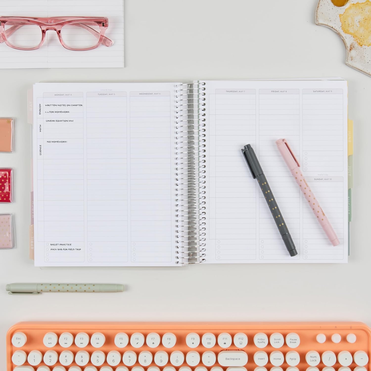 7x9 Coiled Academic Planner (January 2026 - December 2026) - Fruity Cherry cover, Pastel Minimal theme, platinum coil