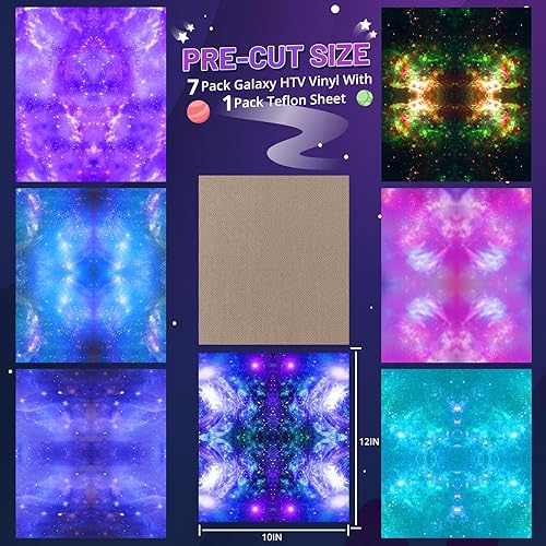 Miniatura 3 de HTVRONT Vinilo de transferencia de calor de galaxia, paquete de 7 vinilos para planchar con cielo estrellado de 12 x 10 pulgadas para camisetas,