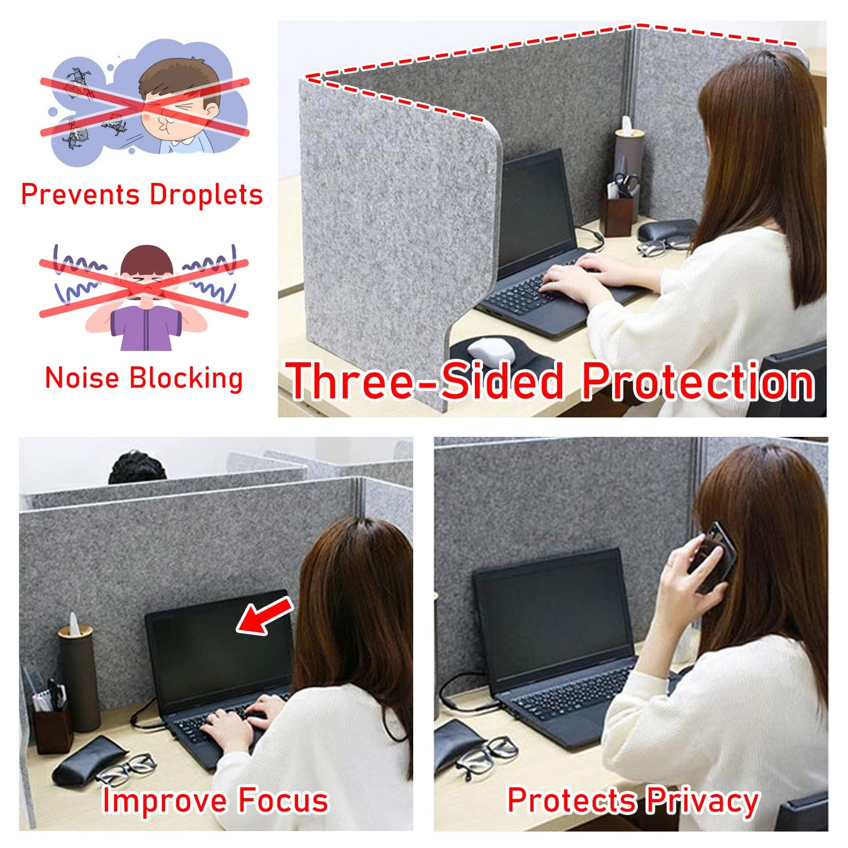 2Pièces Séparateur De Bureau,Autonome Panneau D'intimité Cloison Acoustique