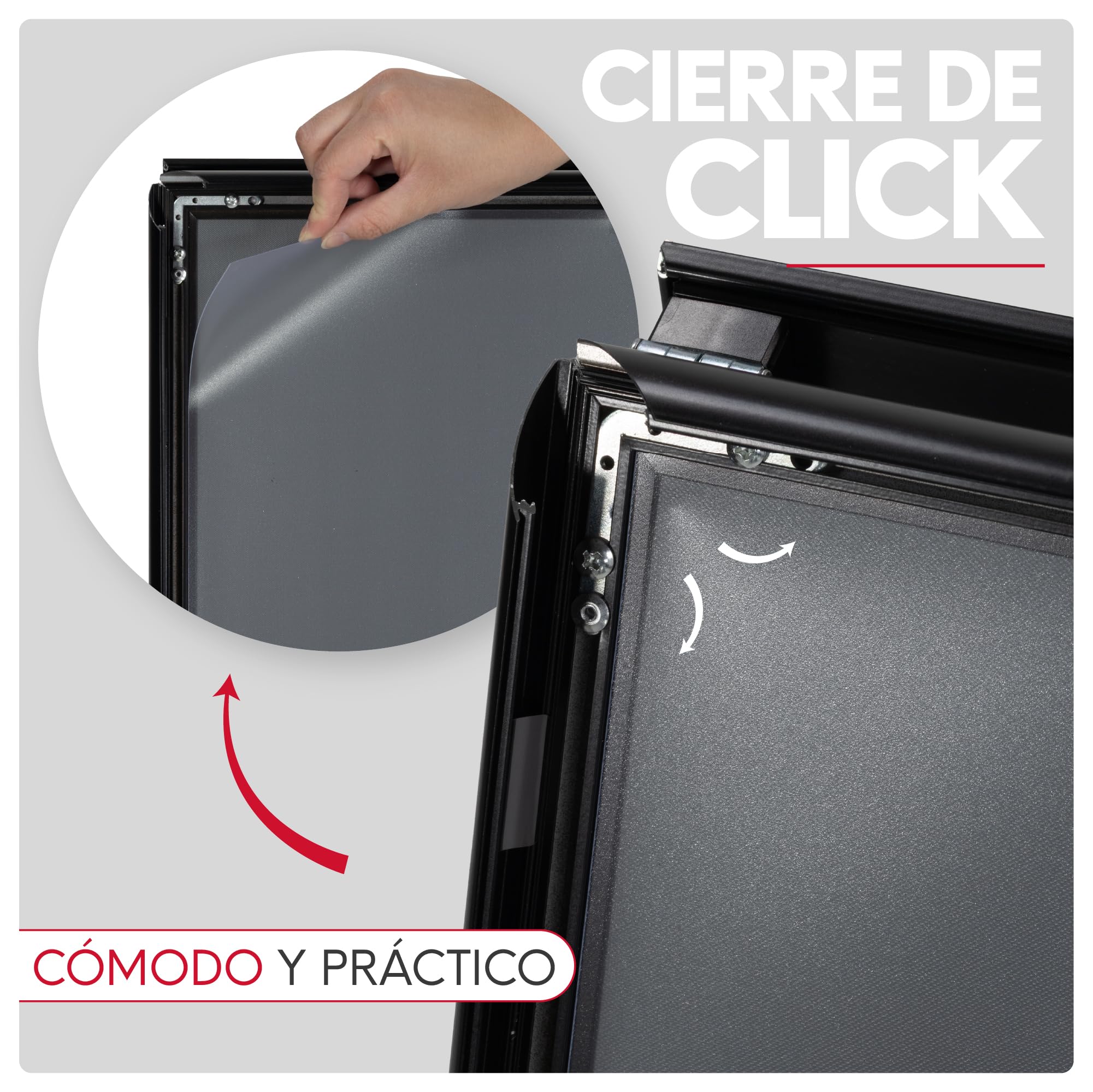 Caballete Aluminio Interior Osby Doble Cara Basic con Marco Click, Plegable, Ligero y Resistente, para Cartelería, Señalización y Promociones con Protector Antideslumbrante (Negro, A1)