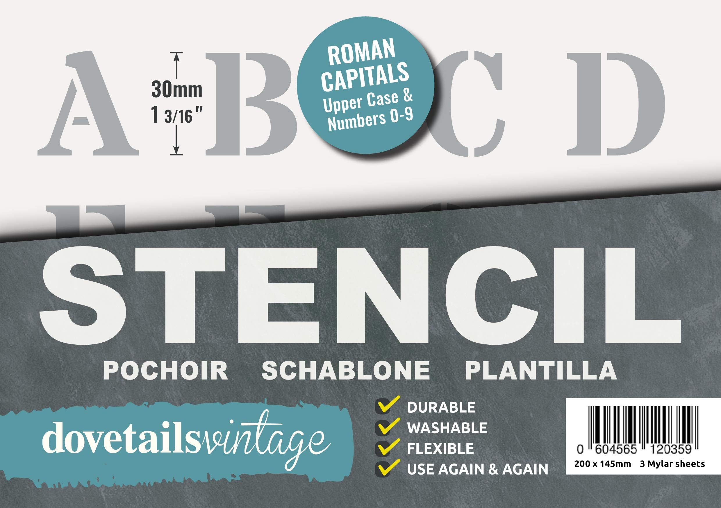 Roman 30mm Upper Case and Numbers 0123456789