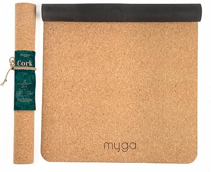 Myga Cork Yoga Mat   Natural Non-Slip Eco-Friendly Cork & Rubber Yoga Mat for Hot Yoga, Pilates & Fitness   Lightweight Travel Exercise Mat for Men and Women | 183 x 66cm