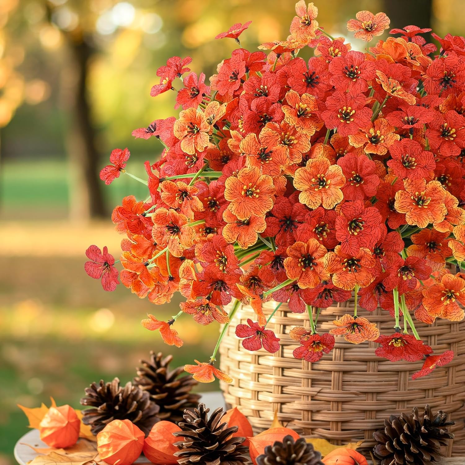 MACTING Artificial Fall Flowers for Outdoors 12 Bundles Faux Mums Outdoor Plants UV Resistant Fake Silk Flowers for Planters Garden Porch Patio Indoor Outside Autumn Thanksgiving Decor,Orange & Red - Image 7