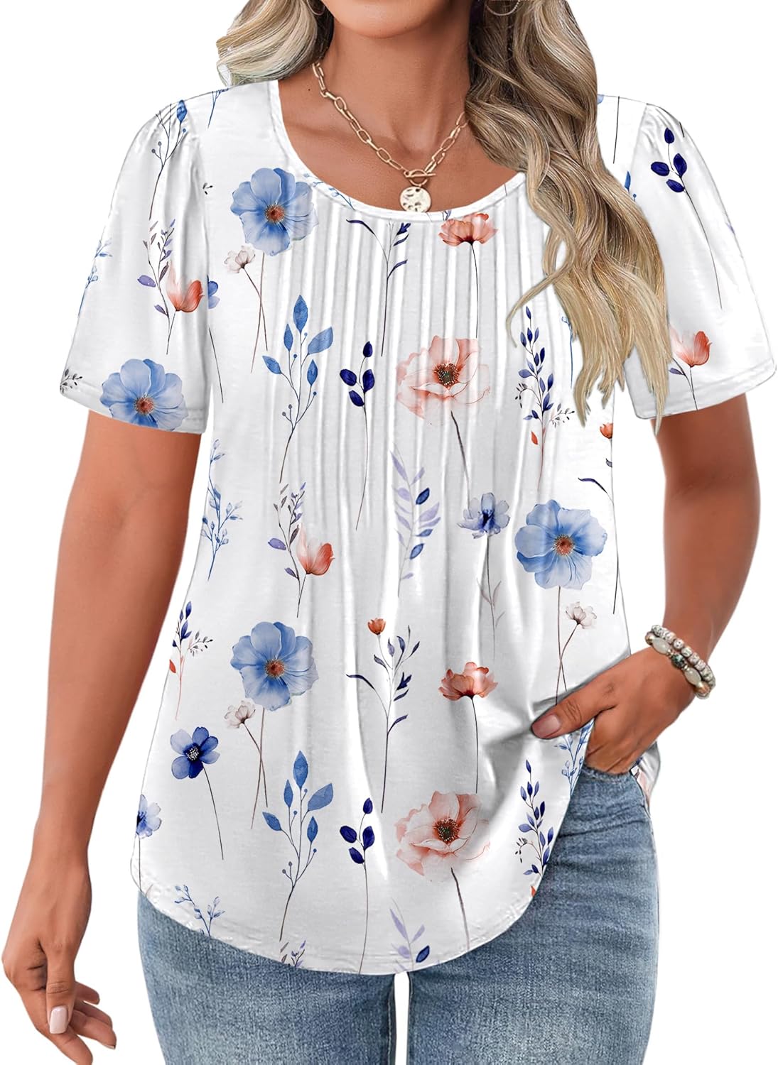 IN'VOLAND Womens Plus Size Tops Tunic Short Sleeve Crew Neck Shirts Casual Summer Blouse 1X-5X