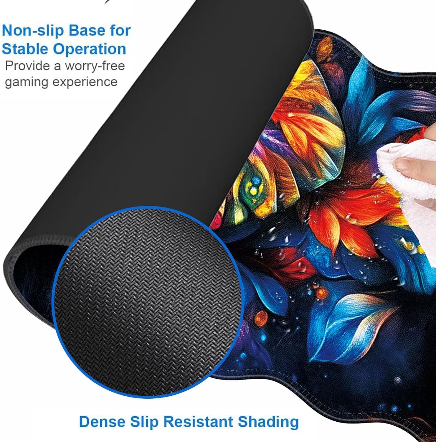 Large Gaming Mouse Pad, Keyboard Wrist Rest Pad & Wrist Support Mousepad Set, Stitched Edge, Extended, Non-Slip Base, Memory Foam Desk Mat for Office, Home,Cute Colorful Elephant