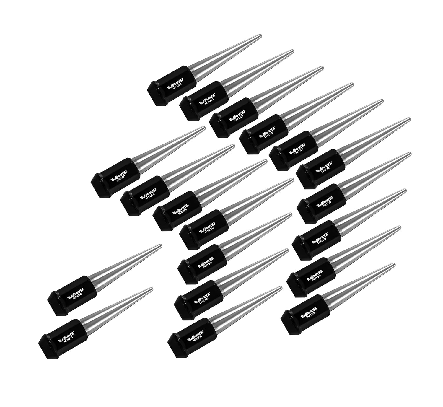 VMS RACING 14x1.5 20PC 112mm Cold Forged Steel Lug Nuts with Chrome Extended Spikes Tips in Aluminum Compatible with Dodge Charger 06-25 2006-2025 5 Lug Wheel Pattern