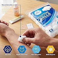 Vista 2 de MED PRIDE Bolas de algodón, 300 unidades, 100% algodón puro, ultra suaves y altamente absorbentes, no estériles multiusos bolas de algodón