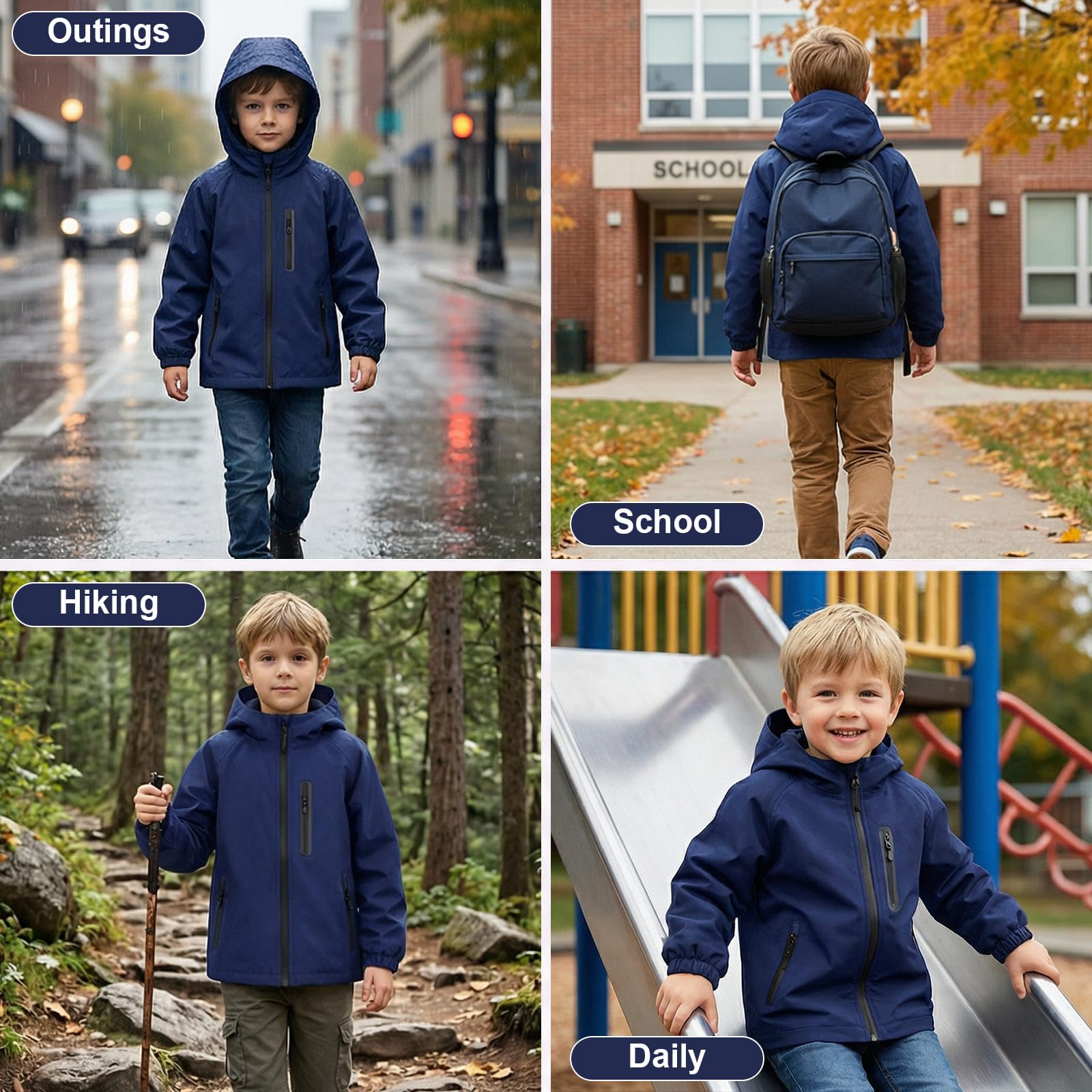 Blouson Imperméable pour Enfant Veste de pluie à Capuche, Garçon Fille Coupe-vent Leger Respirant Zippée Manteaux Mi-saison avec Réfléchissant Extérieur Vêtement 5-13 Ans