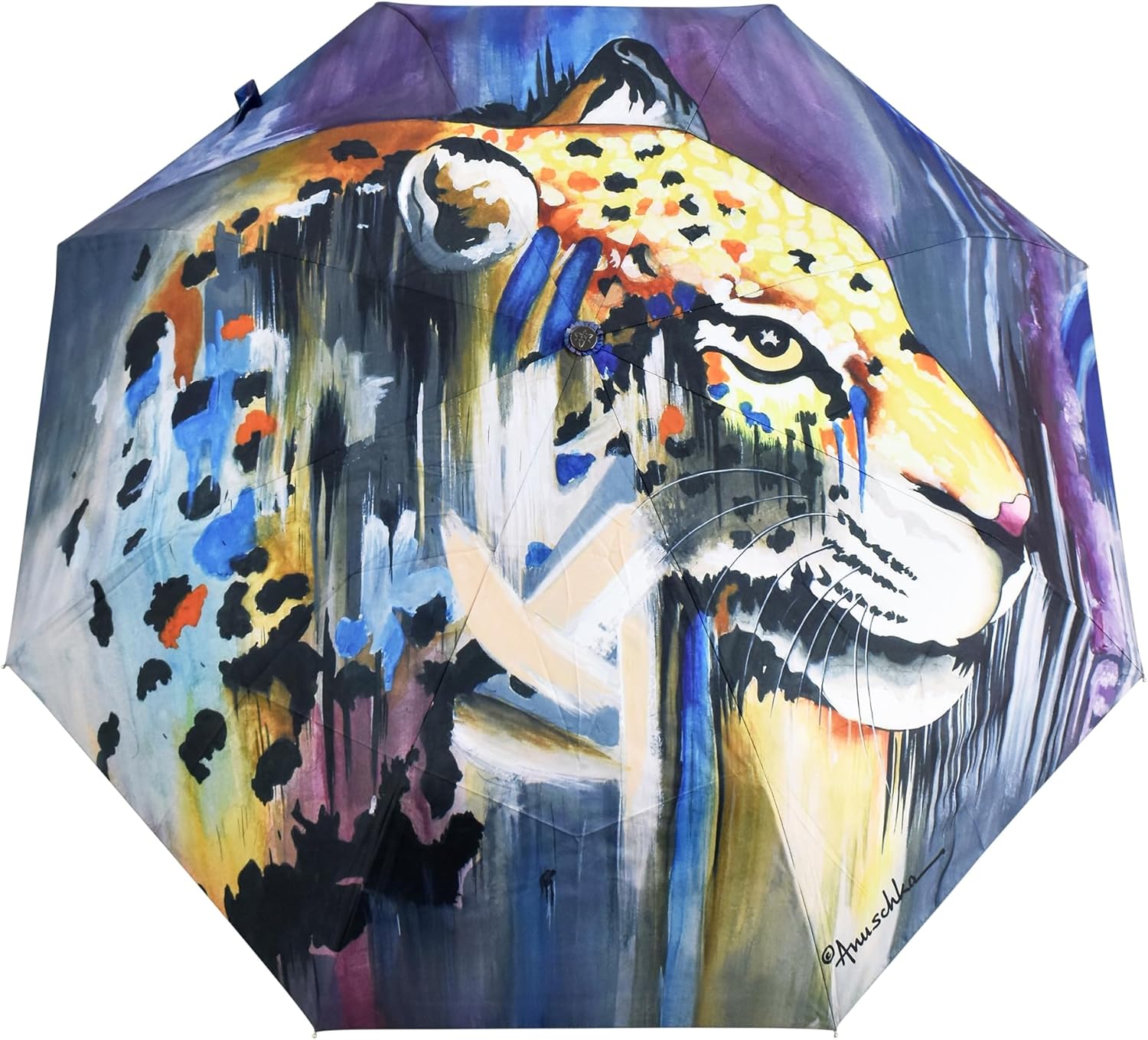 Anuschka Women’s Printed Umbrella – Foldable Umbrella with Automatic Open & Close Button - 3100, Abstract Leopard