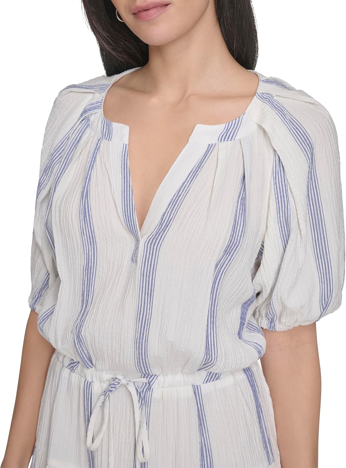 Calvin Klein Womens Short Balloon Sleeve Split Neck Tiered A-line Midi Dress - Image 5