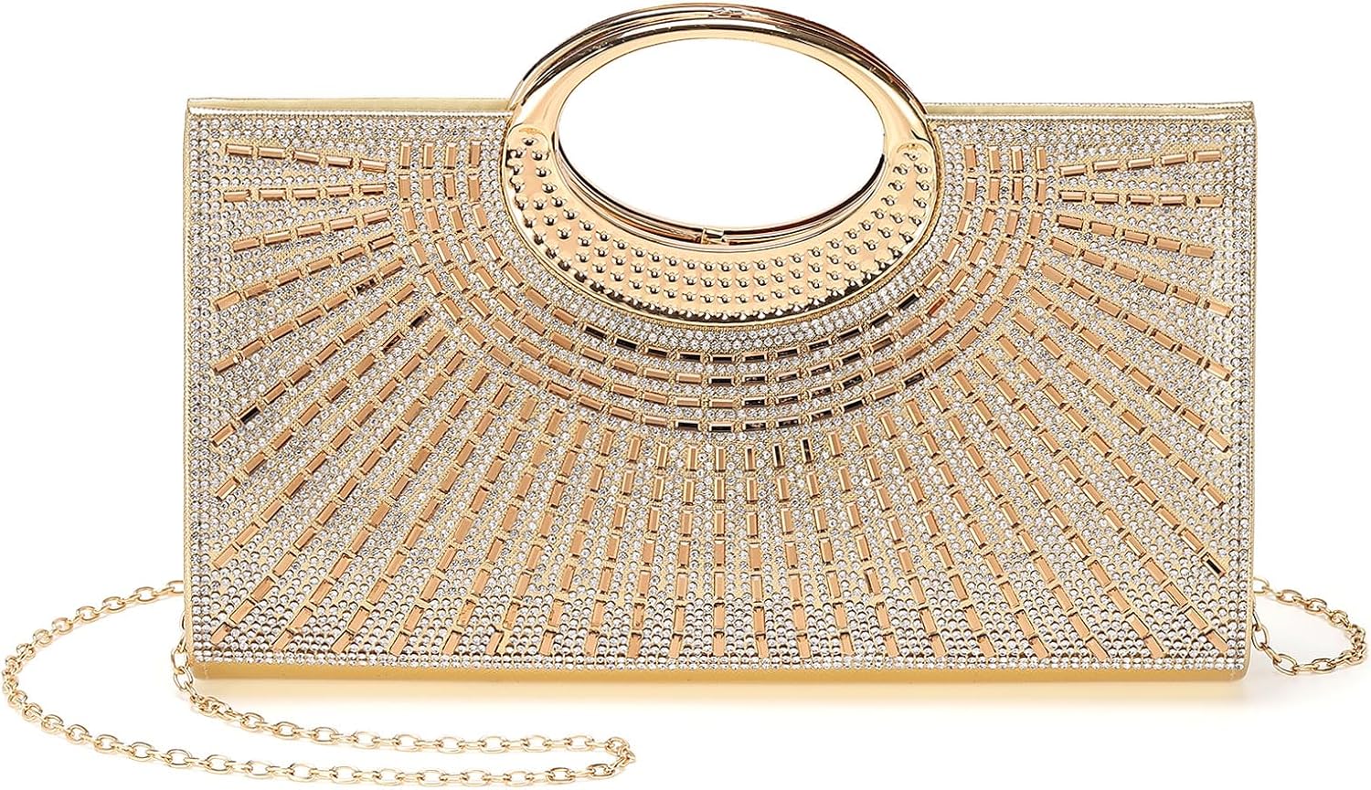 DTGN Evening Bags Clutch Purses for Women Formal, Rhinestone Handbags Purse Shoulder Bag with Chain Sparkly for Wedding Guest Party Gold