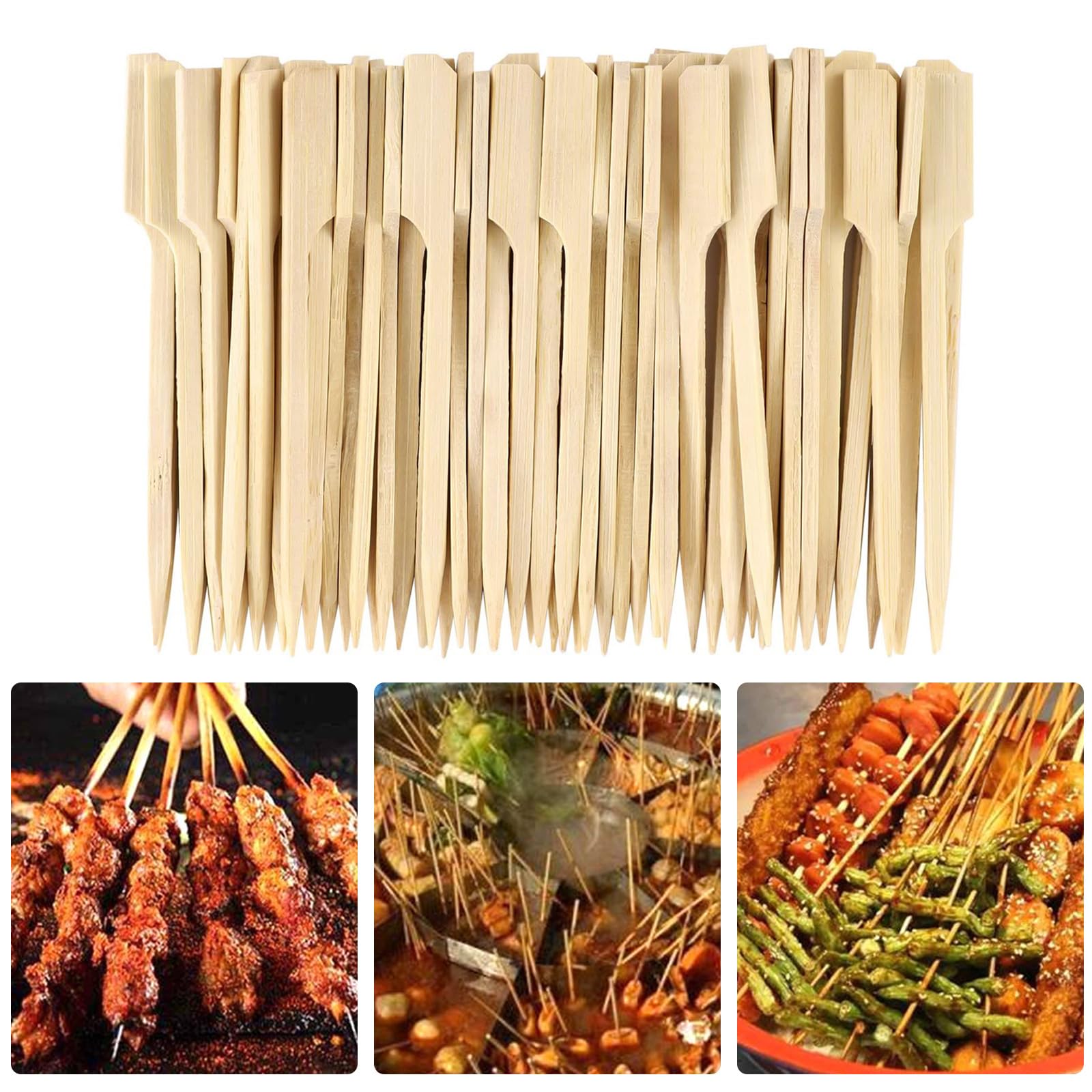 200 Pieces Paddle Bamboo Skewers, Flat Burgers Sticks Children Skewers Kids Wooden Fruits Picks Cocktail Sticks Satay Skewers Barbecue Kebabs Skewers for Buffets Party,Cocktail Sticks - Image 4