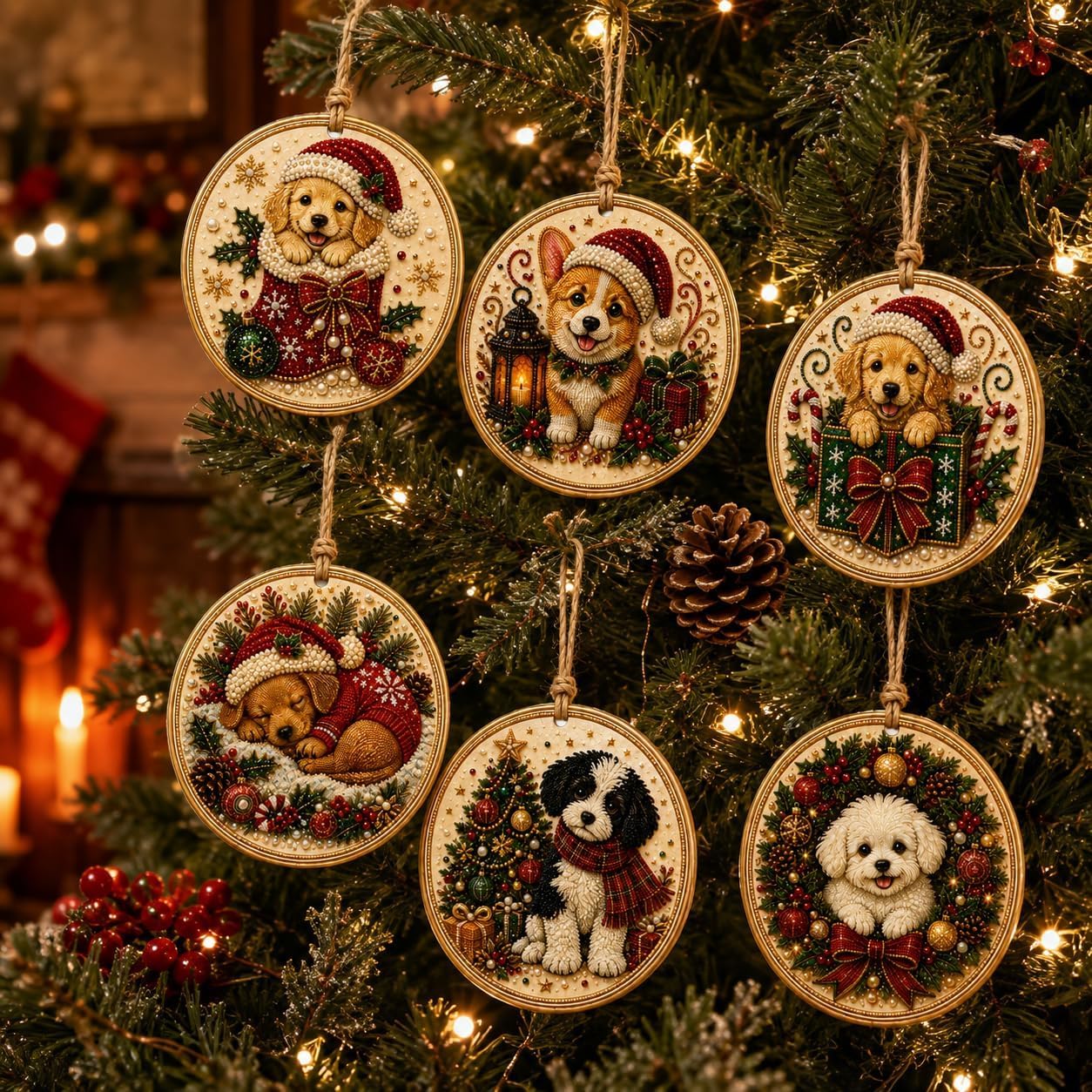 BibHoly 6PCS Christmas Wooden Ornaments DIY Pearl Diamond Painting Kit (#R)